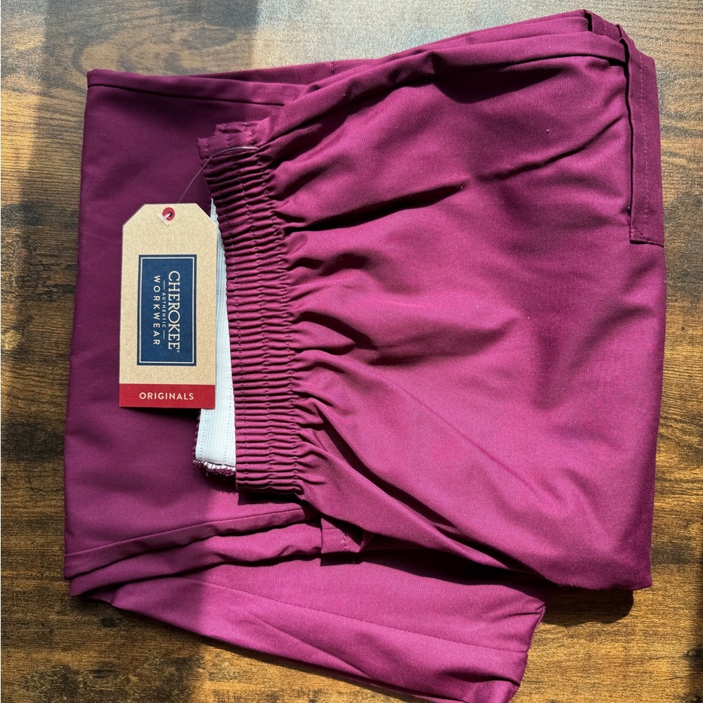 Cherokee Elastic Scrub Pants, Wine Scrubs, L